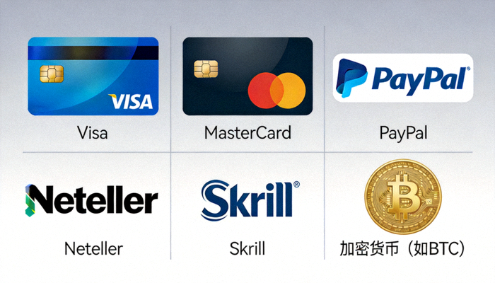 해외 카지노에서 일반적으로 제공되는 다양한 안전 결제 수단 아이콘을 나열한 이미지